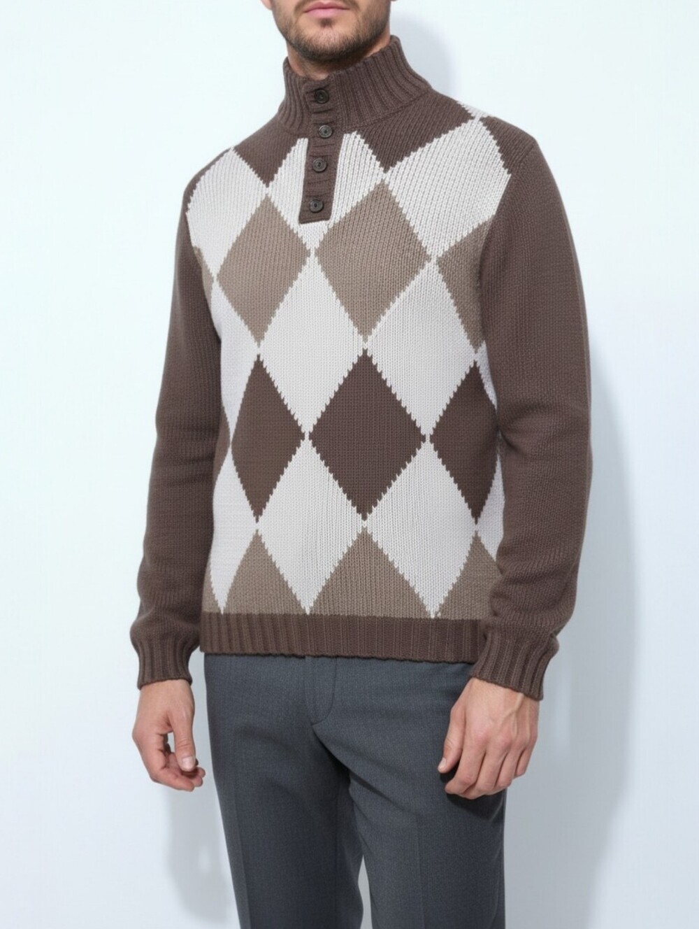 Andrea Fenzi 100% Cashmere Argyle Sweater Made In Italy Preppy XL